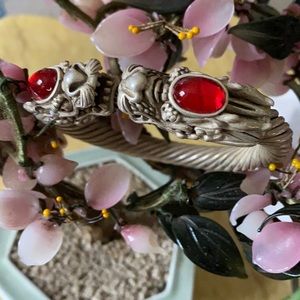 Antique double dragon red jade bracelet